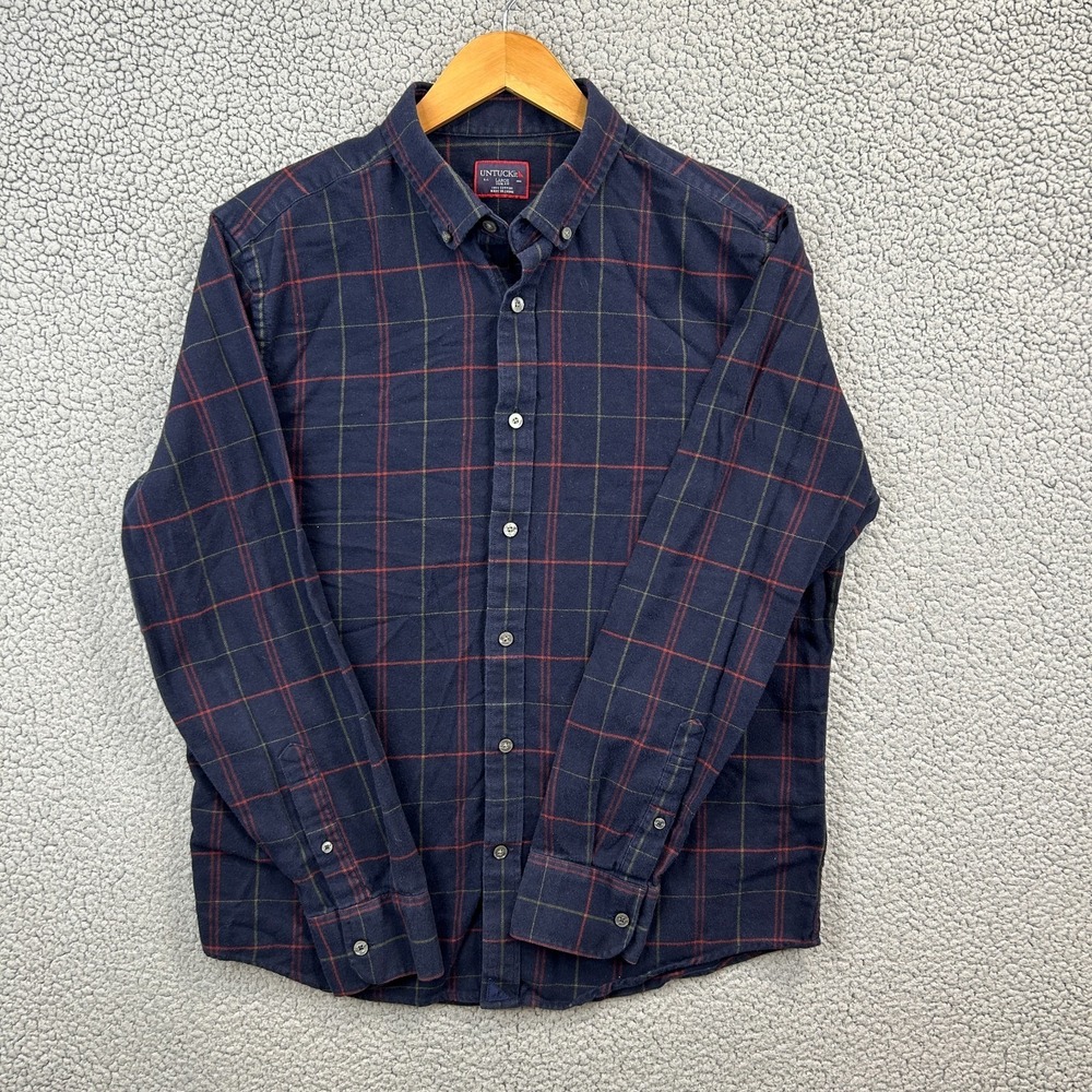 UNTUCKIT Long Sleeve Button Up Shirt Slim Fit Mens Size Large Blue Plaid